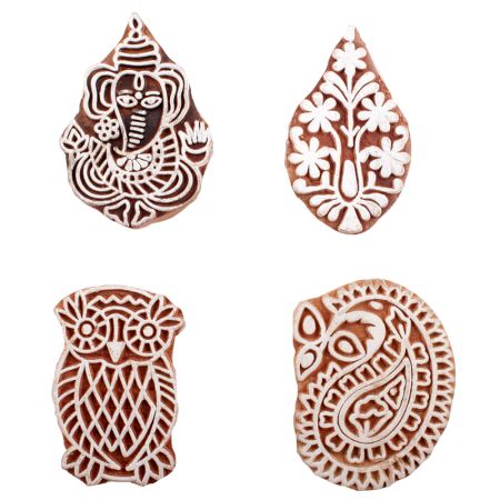 Set of 4 Piece New Mix Wooden Printing Block